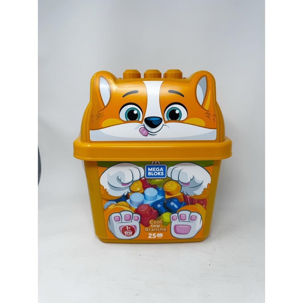 Mega Bloks Corgi Bucket Container 25 Pieces Dog New Building Blocks Fisher Price